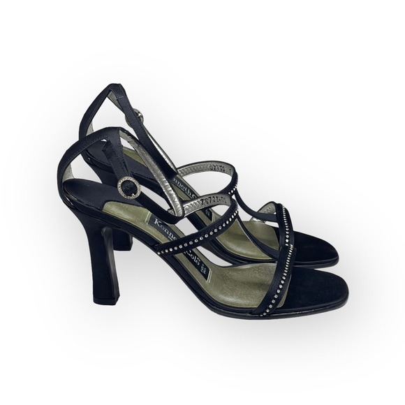 new Kenneth Cole ✰ Evening Star Rhinestone Embellished Sandal ✰ Black Satin ✰ 8M - Picture 2 of 16